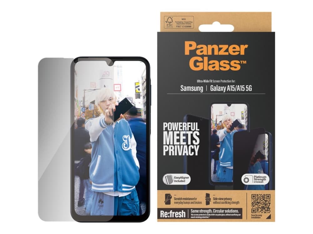 PanzerGlass ® Privacy Screen Protector Samsung Galaxy A15 | A15 5G | Ultra-Wide Fit w. EasyAligner, Samsung, Samsung - Galaxy new A14, Samsung - Galaxy new A14 5G, Asennus kuivana, Naarmuuntumisenkestävä, Iskunkestävä, Läpinäkyvä, 1 kpl