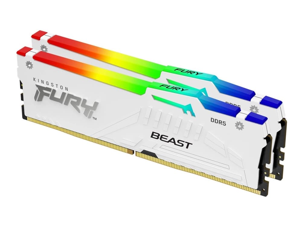 Kingston Technology FURY Beast 64 Gt 6000 MT/s DDR5 CL30 DIMM (2 kpl:n pakkaus) , valkoinen, RGB, EXPO, 64 GB, 2 x 32 GB, DDR5, 288-pin DIMM, Valkoinen