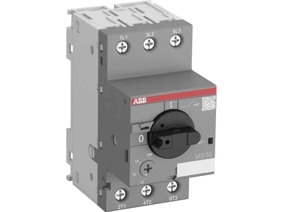 ABB:n käsikäyttöinen moottorinsuoja MS116 3-napainen asetusalue 1,6-2,5A 400VAC:ssa 50 kA Ruuviliitin