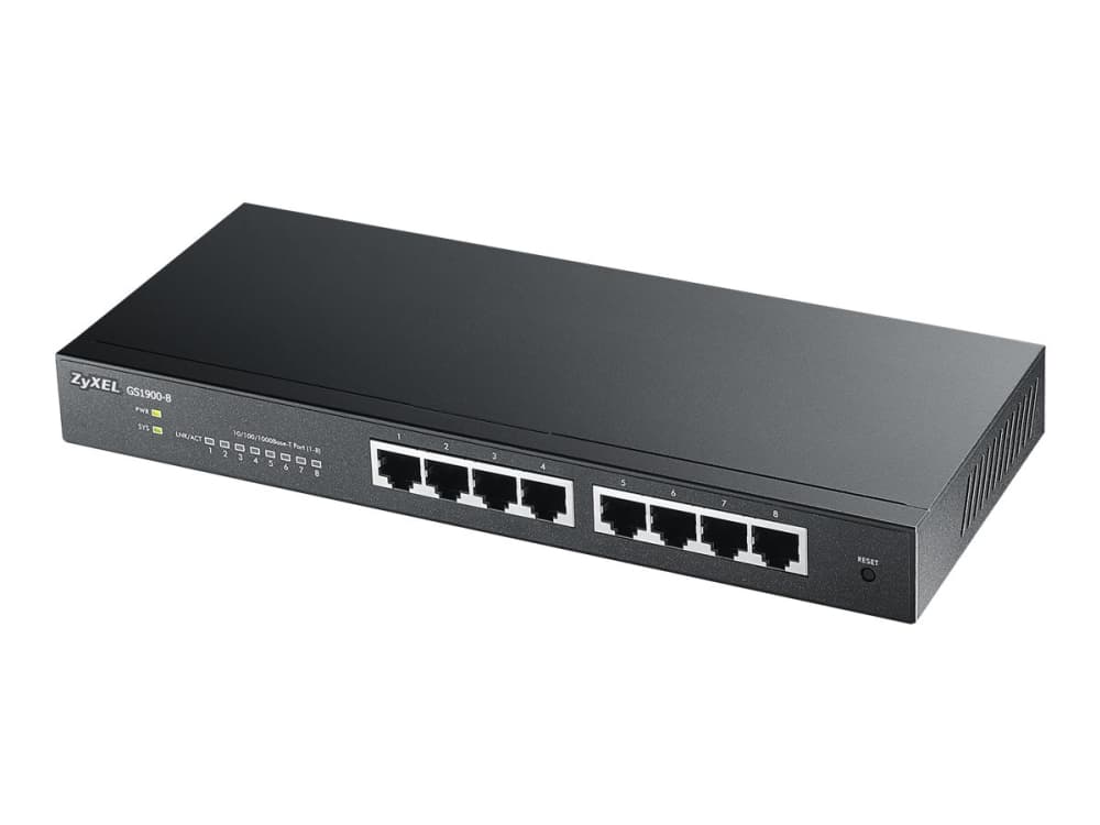 Zyxel GS1900-8, Hallittu, L2, Gigabit Ethernet (10/100/1000), Täysin kaksipuolinen, Telineasennus