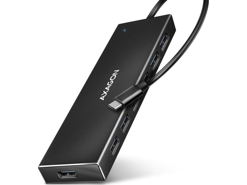 AXAGON HUE-F7A 7x USB 3.2 Gen 1 Alumiininen litteä keskittimet, 30 cm USB-C-kaapeli