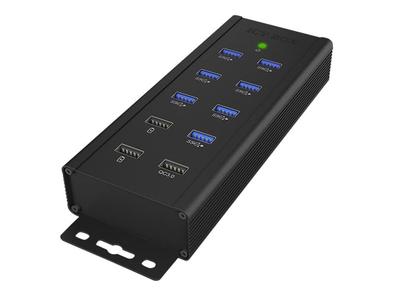 ICY BOX IB-HUB1703-QC3, USB 3.2 Gen 1 (3.1 Gen 1) Type-B, USB 3.2 Gen 1 (3.1 Gen 1) Type-A, 5000 Mbit/s, Musta, Alumiini, 0,71 m