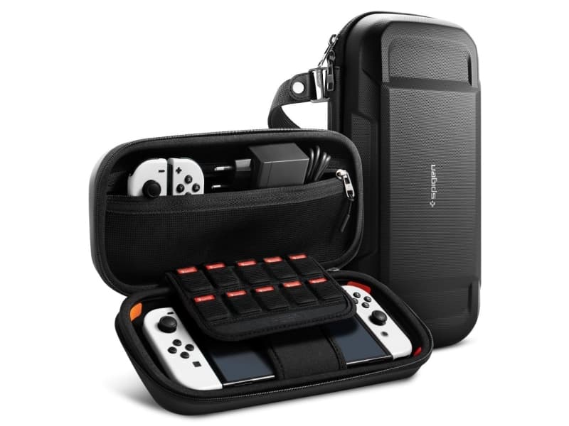 Spigen Rugged Armor Pro Pouch, Kovakotelo, Nintendo, Musta, EVA (etyleenivinyyliasetaatti), Polyuretaani, Nintendo Switch OLED, Naarmuuntumaton, Iskun kestävä, Iskun kestävä