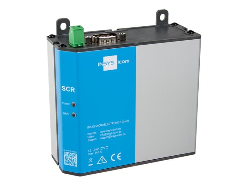 Insys Microelectronics SCR-E200, harmaa, DIN-kiskoon/seinään kiinnitettävä, teho, signaalin voimakkuus, WAN, IP40, IEC/EN 62368-1, CE, FCC osa 15, luokka B, IC
