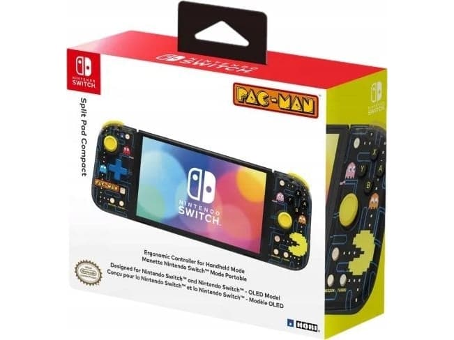 Hori Split Pad Compact (PAC-MAN), Pad-ohjain, Nintendo Switch, Nintendo Switch OLED, D-pad, Turbopainike, Musta, Keltainen