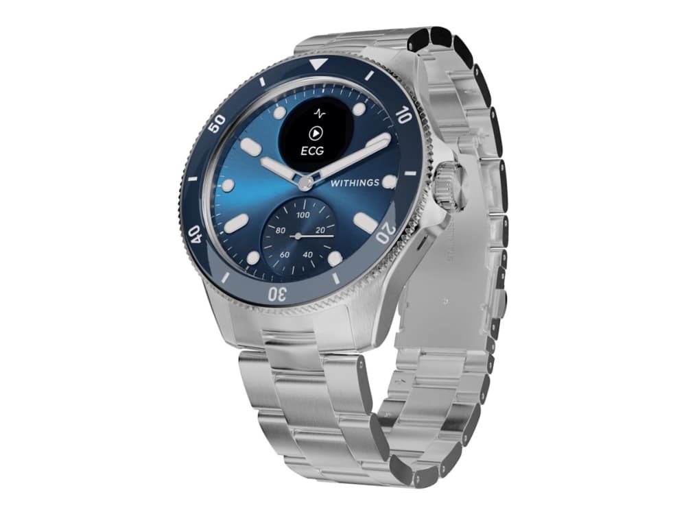 Withings ScanWatch Nova - 42 mm - ruostumaton teräs - hybridi-älykello Oyster Metal -rannekorulla - metalli - näyttö 0,63 - mustavalkoinen - Bluetooth LE - 63 g - sininen