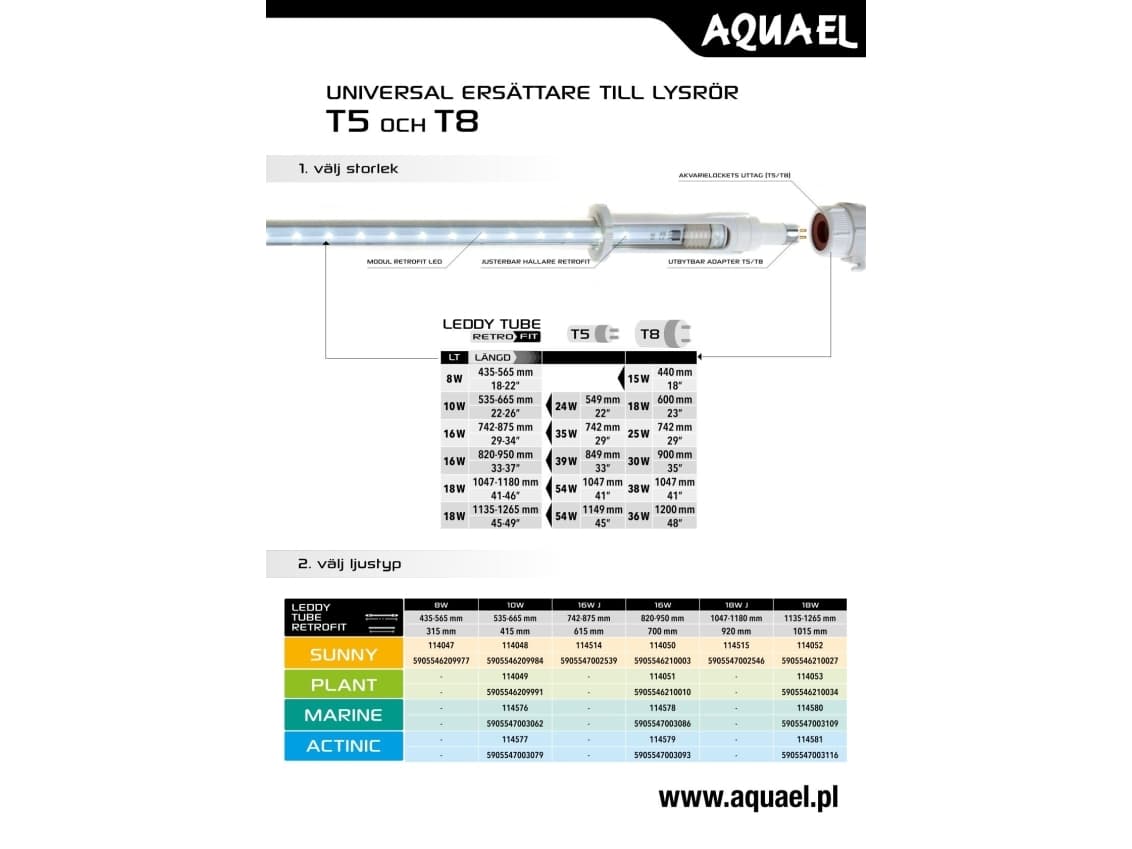 AQUAEL Lysrør LED Universal 10W Marin LED-lamppu