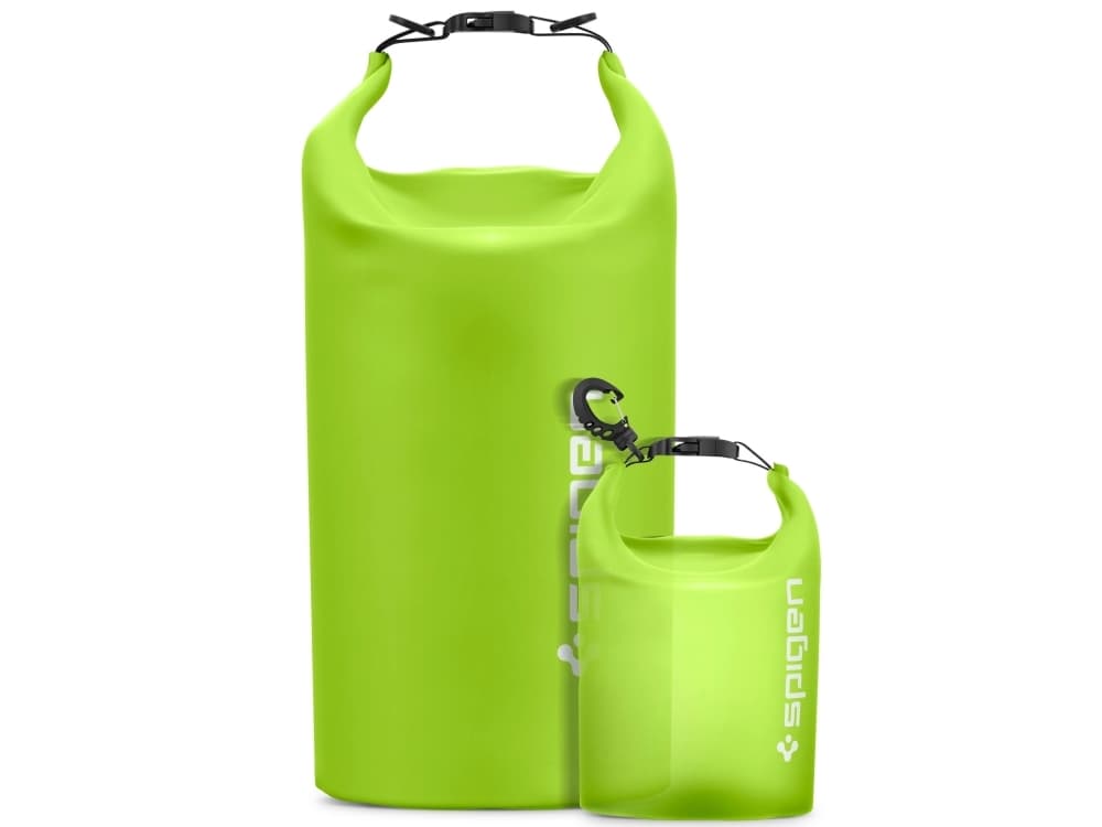 Spigen AquaShield WaterProof Dry Bag + A630, Reppureissaus, Ranta-aktiviteetti, Telttailu, Melonta, Melonta, Kajakointi, Vesiurheiluaktiviteetti, Universal, Vihreä, Termoplastinen polyuretaani (TPU), Kiinnityslukko, IPX6