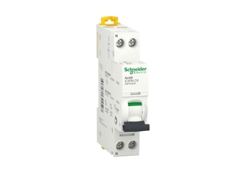 SCHNEIDER ELECTRIC Acti9 automatsikring, 1P + N, 6A, 230V 6/10 kA, C-karakteristik, enkelt terminal, bredde 18 mm