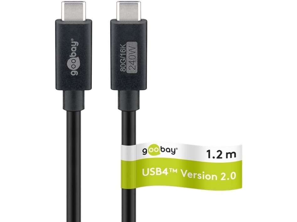 Goobay USB-C-kaapeli USB4 Gen4 1.2m schwarz 16k/60Hz 4K/120Hz