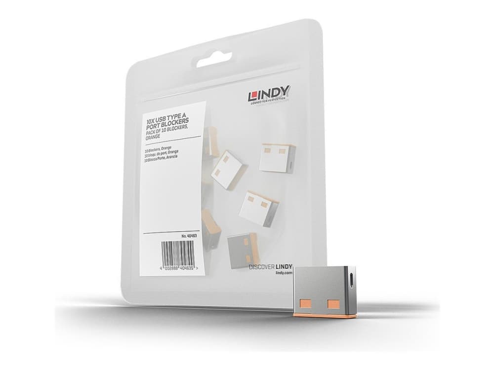 Lindy 40463, Portin lukitsin, USB A-tyyppi, Oranssi, Akryylinitriilibutadieenistyreeni (ABS), 10 kpl, Muovipussi