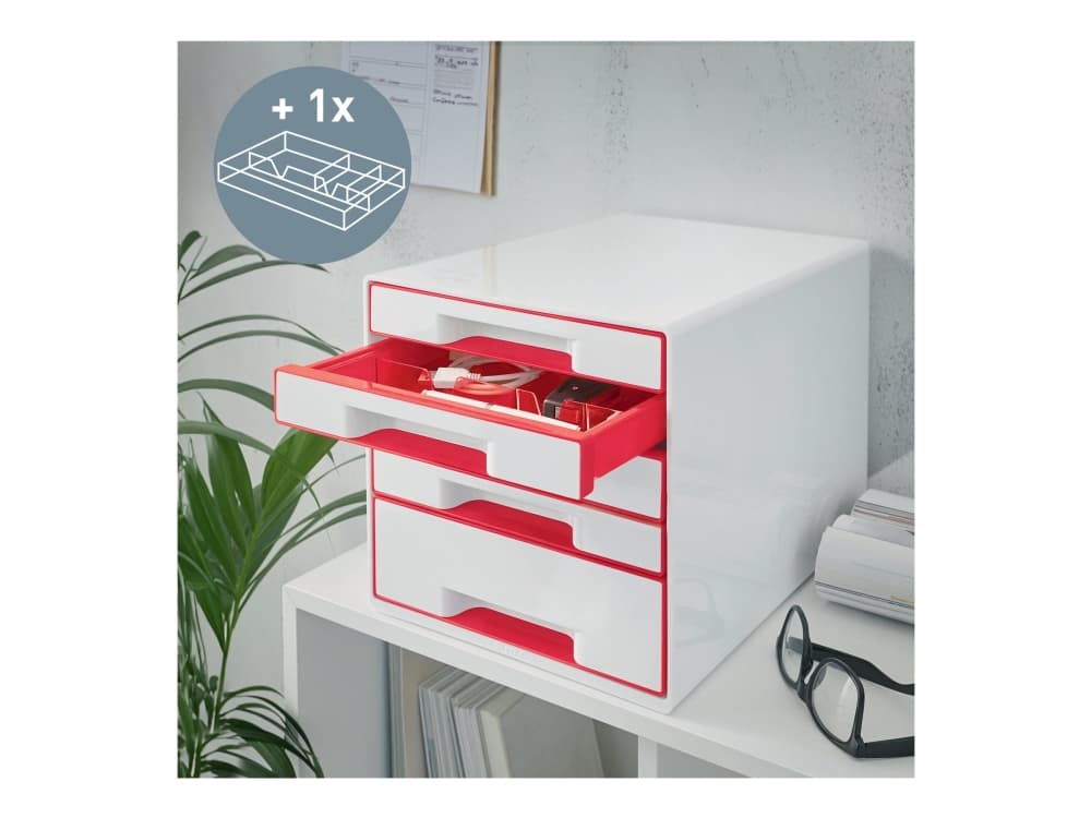 Laatikon kaappi Desk Cube Leitz WOW 5-laatikkoinen punainen