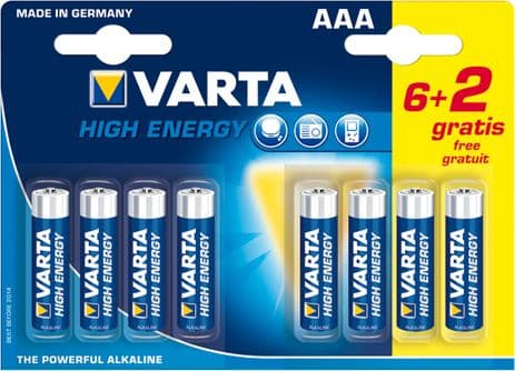 Varta -4903SO, Kertakäyttöinen akku, AAA, Alkali, 1,5 V, 8 kpl, Kupla