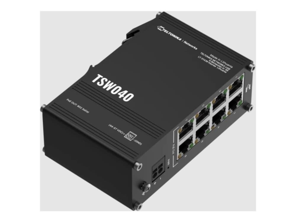 Teltonika NETWORKS TSW040 8-porttinen PoE+ -kytkin, hallitsematon, Fast Ethernet (10/100), Power over Ethernet (PoE)