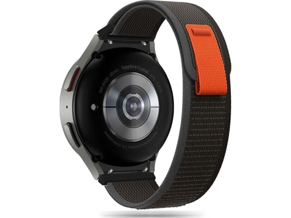 Rannekoru Galaxy Watch 4 (40mm) / (44mm) / Galaxy Watch 4 CLASSIC (42mm) / (46mm) / Galaxy Watch 5 (40mm) / (44mm) / Galaxy Watch 5 Pro (45mm) / Galaxy Watch 6 (40mm) / (44mm) / Galaxy Watch 6 CLASSIC (43mm) / (47mm) Tech-Protect Nylon oranssina ja mustana