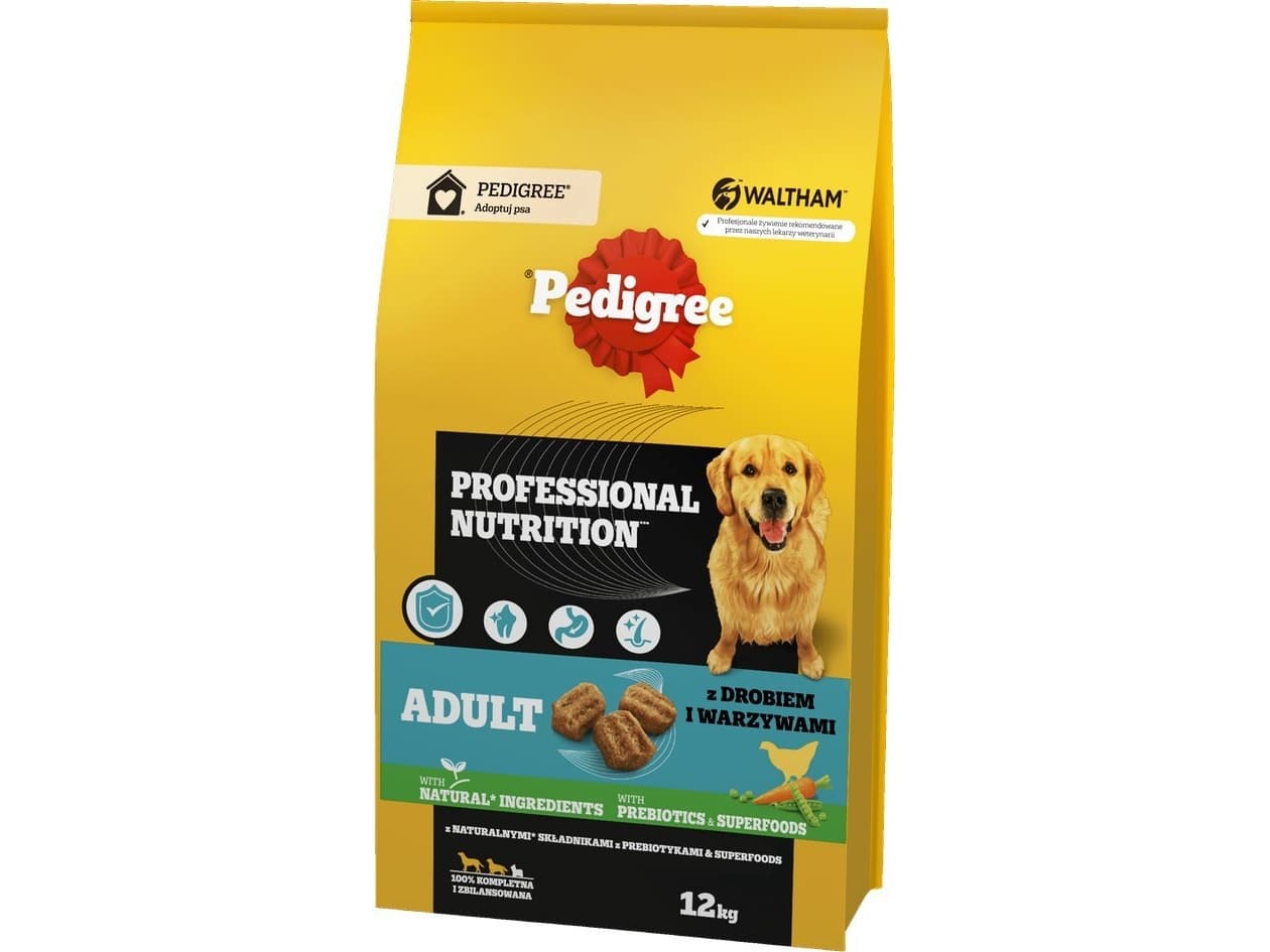 PEDIGREE Professional Nutrition Adult siipikarjanlihaa ja kasviksia, keskikokoiset ja suuret rodut - kuivaruoka koirille - 12kg