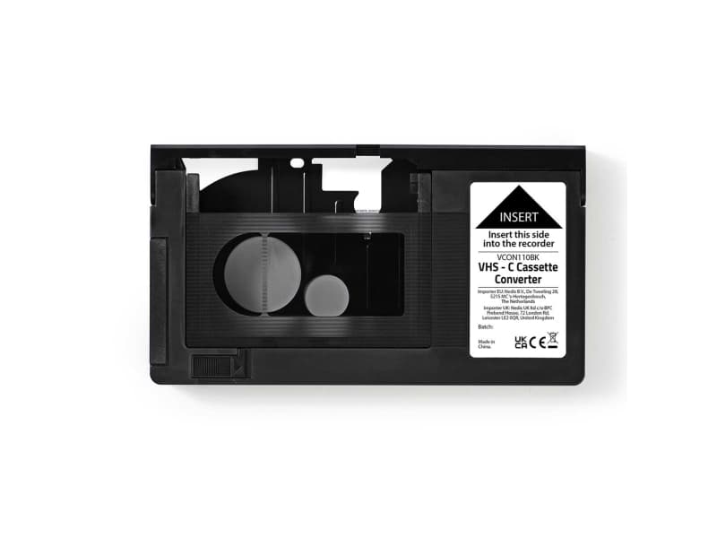 Nedis VCON110BK, Adapteri kompaktille videokasetille, Nedis, Musta, Akryylinitriilibutadieenistyreeni, Metalli, VHS-C - VHS, AA