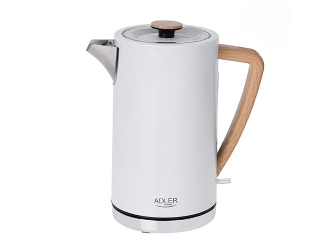 Adler AD 1347W, 1,5 L, 2200 W, Valkoinen, Puu, Ruostumaton teräs, Veden tason ilmaisin