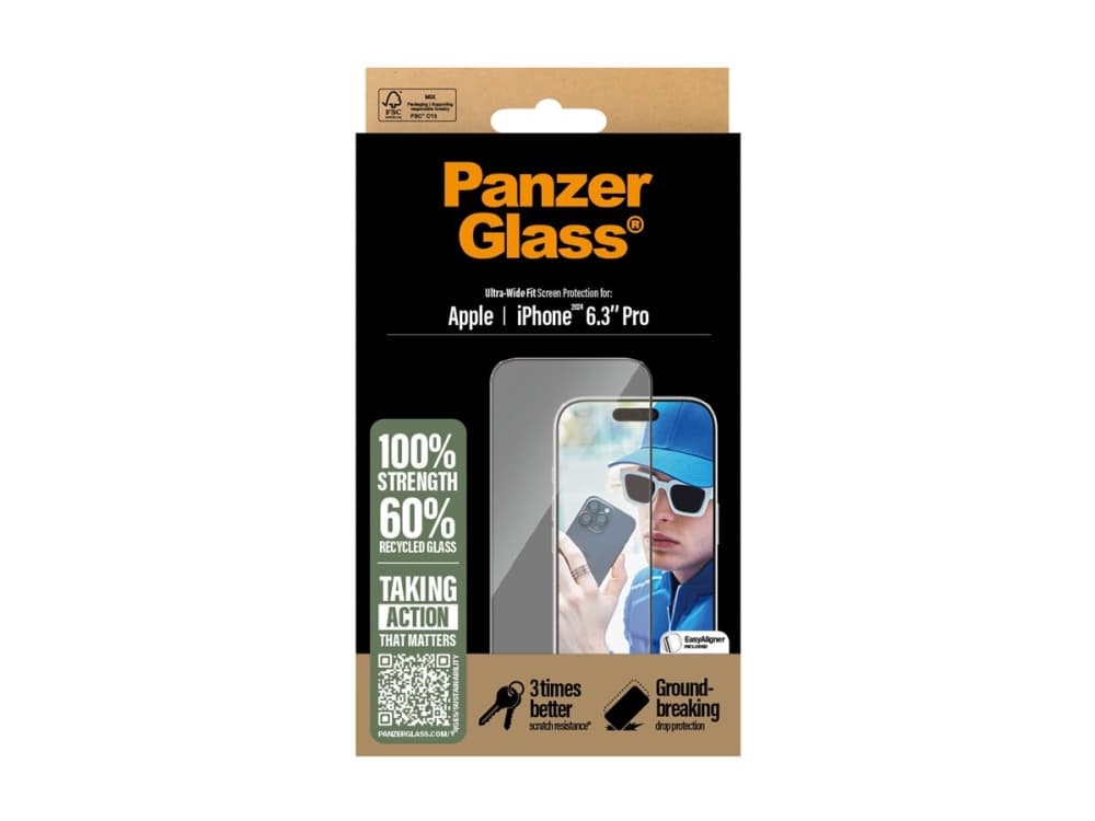 PanzerGlass ® Screen Protector iPhone 16 Pro | Ultra-Wide Fit, Apple, Apple - iPhone 16 Pro, Asennus kuivana, Naarmuuntumisenkestävä, Iskunkestävä, Läpinäkyvä, 1 kpl