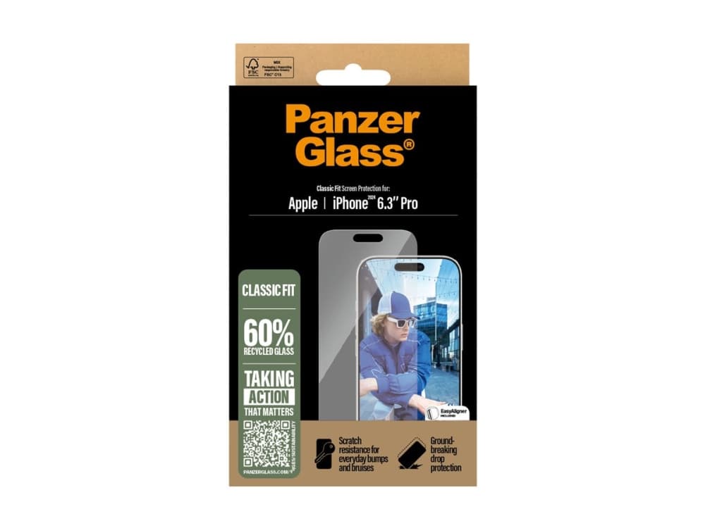 PanzerGlass ® Screen Protector iPhone 16 Pro | Classic Fit, Apple, Apple - iPhone 16 Pro, Asennus kuivana, Naarmuuntumisenkestävä, Iskunkestävä, Läpinäkyvä, 1 kpl