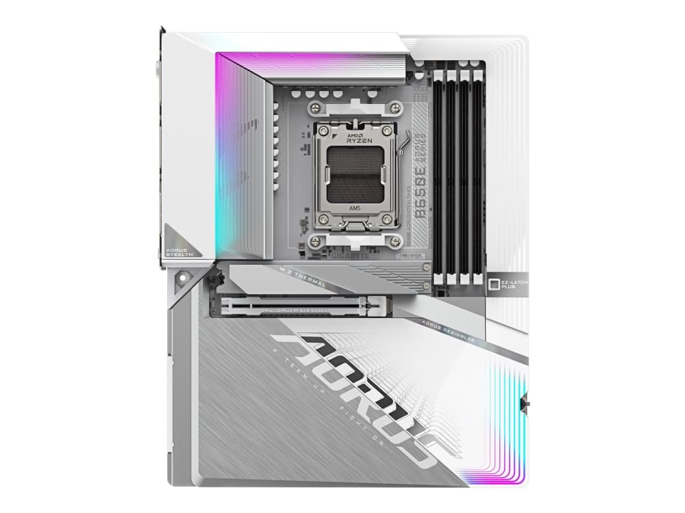 AORUS B650E STEALTH ICE - Emolevy - ATX - Socket AM5 - AMD B650 Chipset - USB-C 3.2 Gen2, USB 3.2 Gen 2, USB 3.2 Gen 1, USB-C 3.2 Gen 2x2 - 2.5 Gigabit LAN, Wi-Fi, Bluetooth - sisäinen grafiikka (CPU tarvitaan) - HD Audio (8-kanavainen)