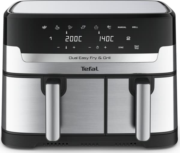 Tefal Dual Easy Fry & Grill EY905D, Kuumakiertoilmakypsennin, 8,3 L, Kaksois, Ruostumaton teräs, Kosketus, Erillinen