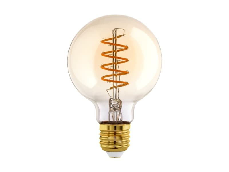 EGLO E27 LED G95 keltainen maapallo himmennettävä koristepolttimo spiraalilla ja lämpimänvalkoisella valolla