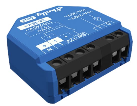 Shelly 1 Gen3, älykäs liitin, 1P, langaton, matto, 30 m, 50 m