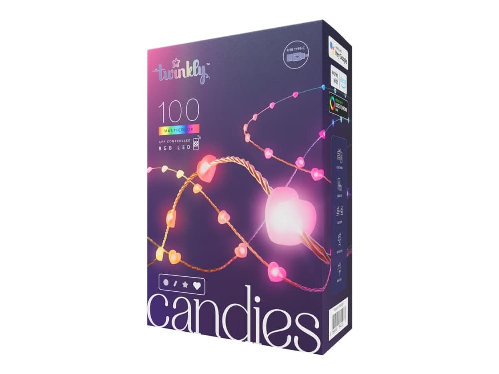Twinkly Candies - Ketjuvalo - LED x 100 - 16 miljoonaa väriä - sydämet - läpinäkyvä - läpinäkyvä