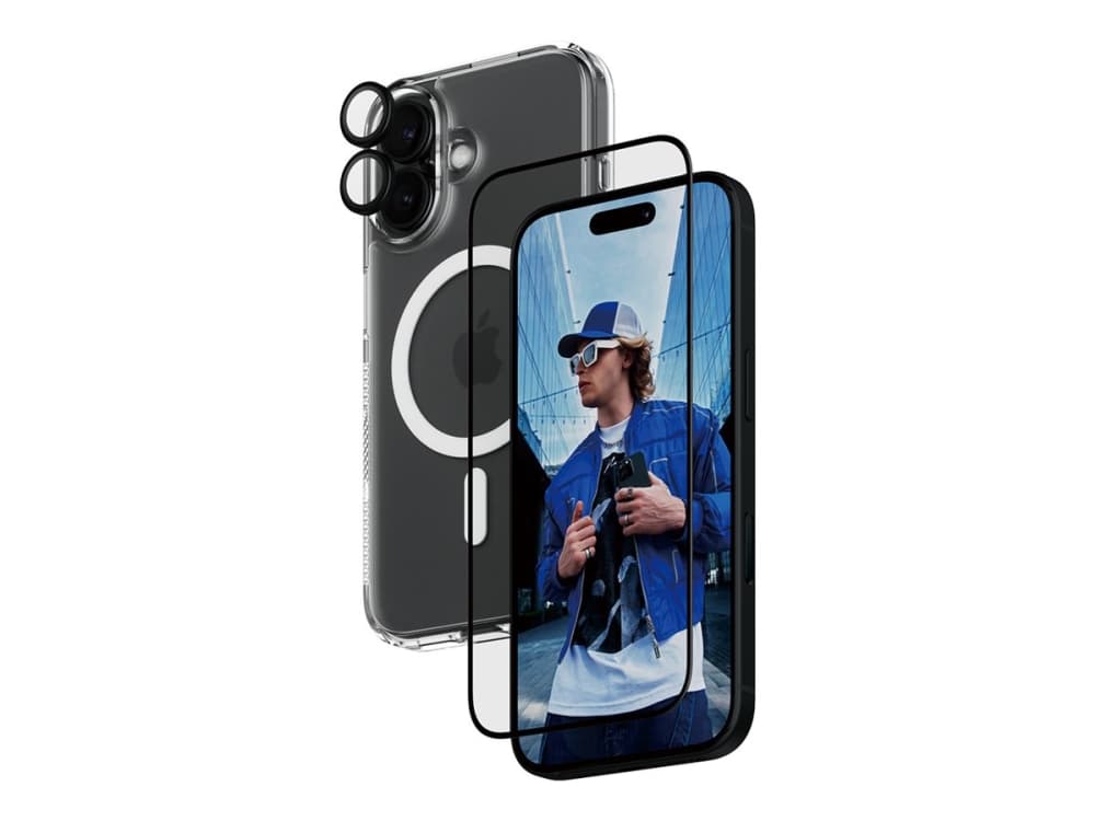 PanzerGlass ® 3-in-1 Protection Bundle iPhone 16, Apple, Apple - iPhone 16, Asennus kuivana, Naarmuuntumisenkestävä, Iskunkestävä, Läpinäkyvä, 1 kpl