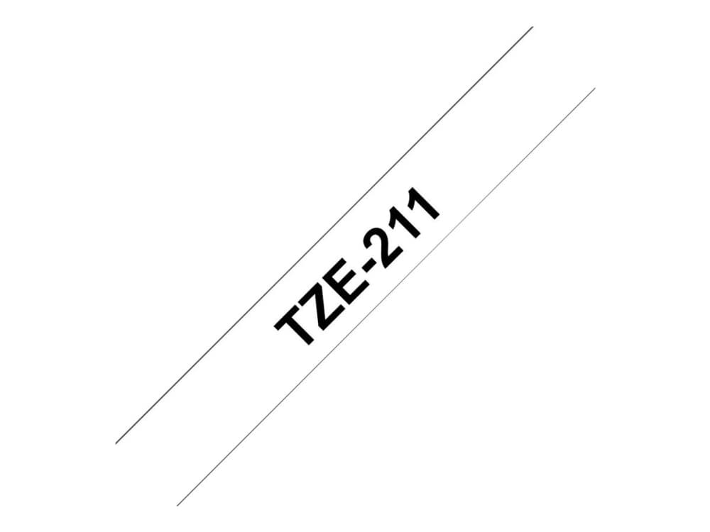 Brother TZe-211 - Standardiliima - musta valkoisella - Rulla (0,6 cm x 8 m) 1 kasetti(t) laminoitu teippi - Brother PT-D210, D600, H110 P-Touch PT-1005, 1880, E310, E800 P-Touch Cube Plus PT-P710 P-Touch Cube Plus PT-P710
