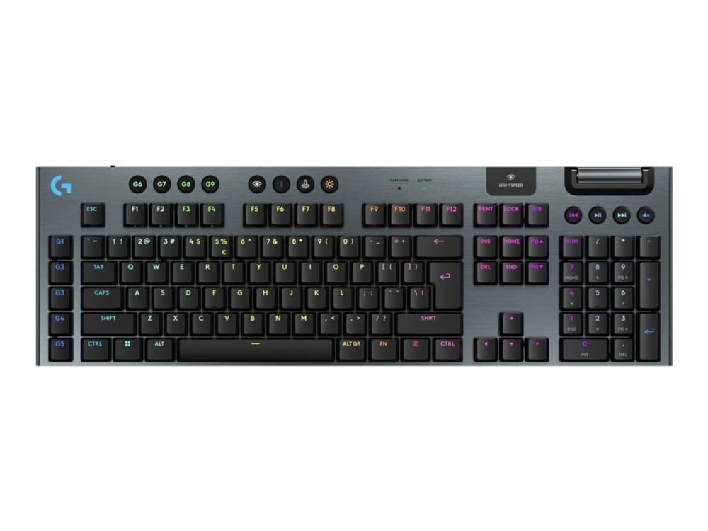 Logitech G G915 X - Näppäimistö - LIGHTSPEED - taustavalaistu - langaton - 2,4 GHz, Bluetooth, USB - QWERTY - US International - näppäinliitin: GL Clicky - musta