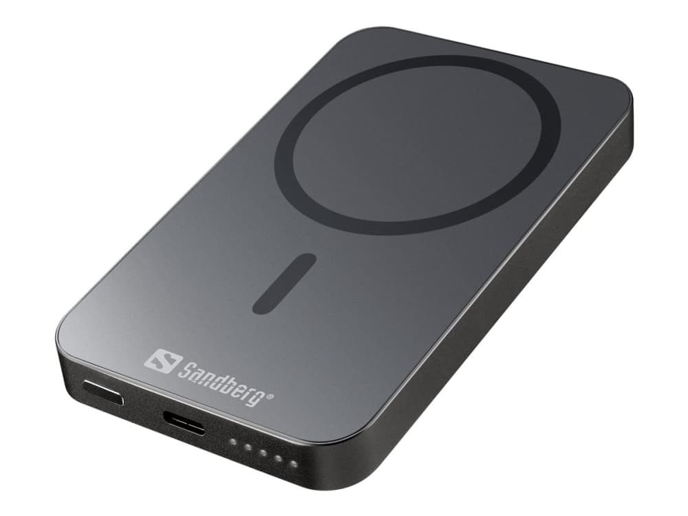 Sandberg Mag Wireless Powerbank 5000 ALU, 5000 mAh, Litium, Virransyöttö, Langaton lataus, Musta