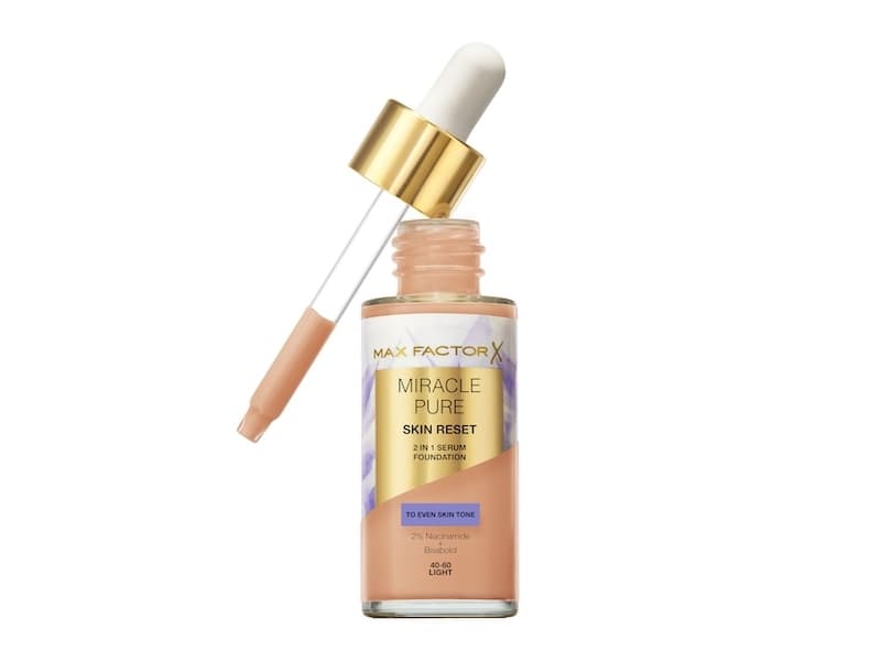 Max Factor Miracle Pure Skin Reset, Pipettipullo, Seerumi, Kaikille ihotyypeille, Valaiseva, Vähentää öljyisyyttä, Tasoittava, Vaalea, Beige