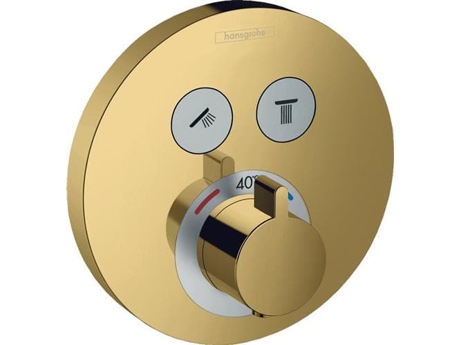 hansGrohe ShowerSelect S Piilotettu termostaattisekoitin, jossa on sulkulaite 2 ulostuloaukolle, kiillotettu kulta-op