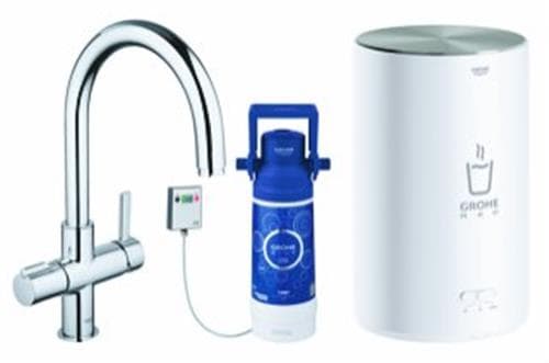 GROHE Red II Basic Duo keittiöhana kiehuvalla vedellä 4 l-kedel C -suihku, kromi