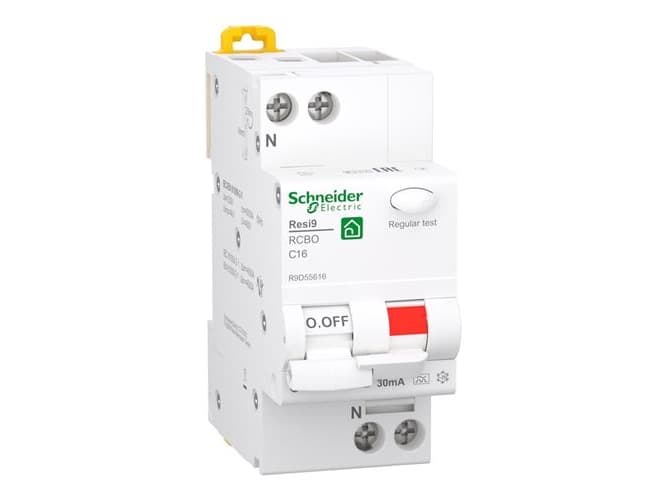 SCHNEIDER ELECTRIC Resi9 XP RCBO/yhdistelmäkatkaisija 1PN C ominaisuus 16A 6kA 30mA luokka A 36mm 36mm