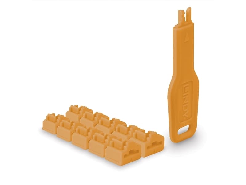 Lindy RJ45 porttilukot oranssi 10 kpl + 1 avain (47897)