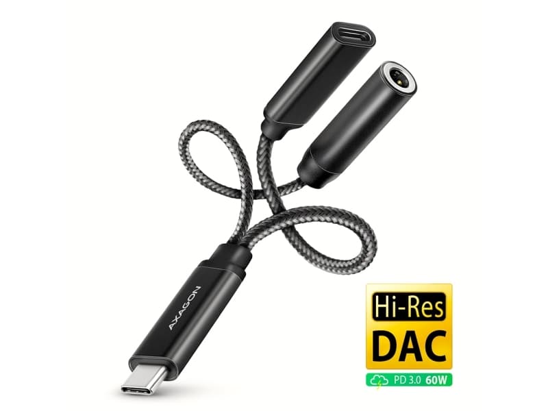 Axagon ADA-HCPD, USB-C, 3,5 mm, naarasliitin, USB-C, urosliitin, 0,1 m, musta