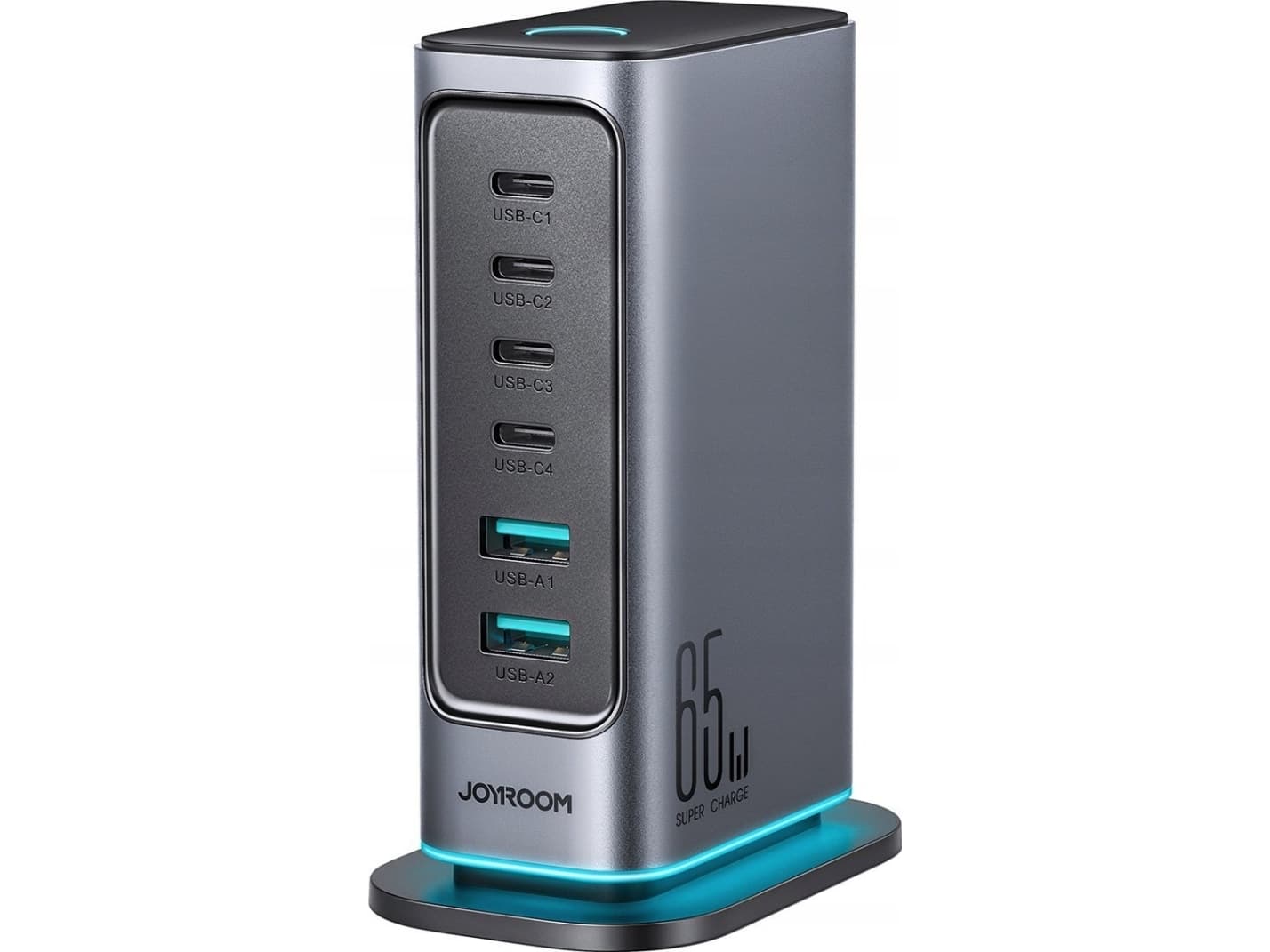 Joyroom JR-TCM02 moniporttinen GaN 65W EU 4x USB-C 2x USB-A laturi - tummanharmaa