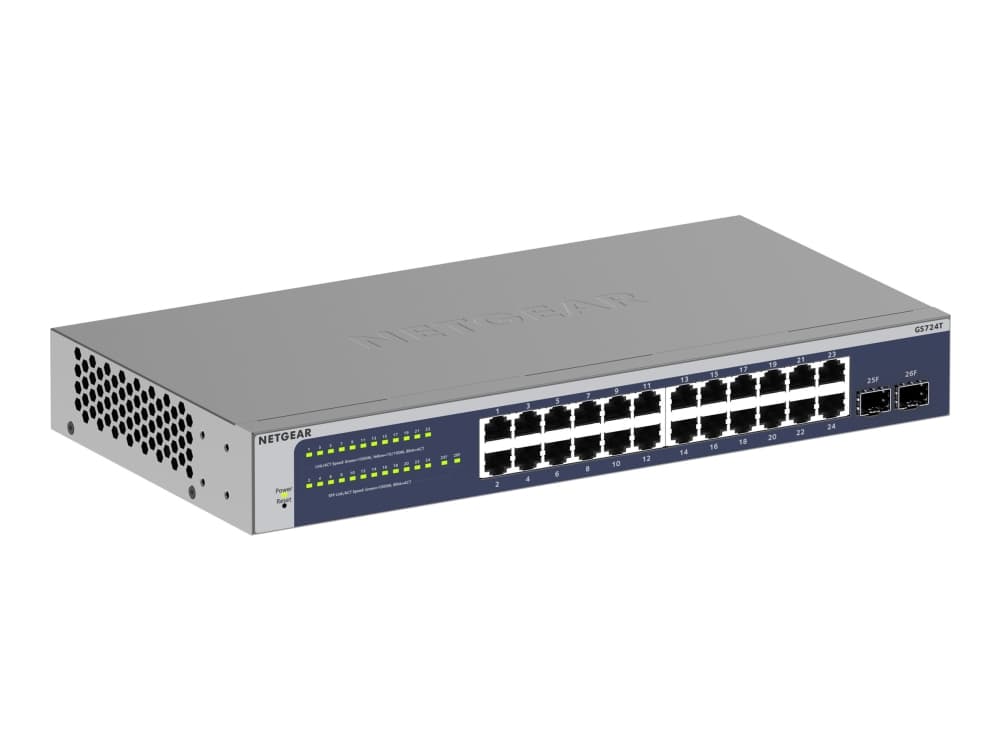 NETGEAR GS724Tv6, Hallittu, L2+/L3, Gigabit Ethernet (10/100/1000), Täysin kaksipuolinen, Telineasennus, 1U