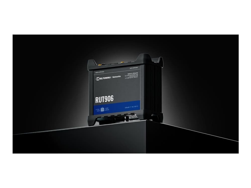 Teltonika · Router· RUT906· LTE Modem Router/WLAN - Router - WLAN, Matkapuhelinverkon reititin, musta, Alumiini, DIN-kisko, 3G, Data, Verkko, Teho, Järjestelmä, Nopea Ethernet