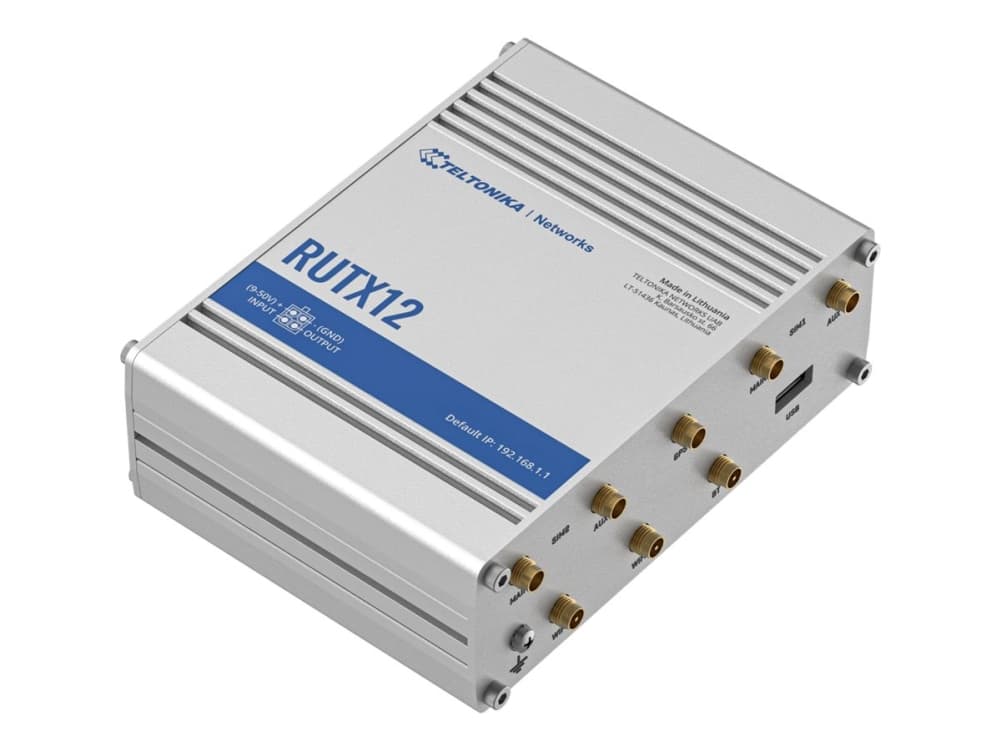 Teltonika RUTX12, Wi-Fi 5 (802.11ac), Kaksitaajuus (2,4 GHz/5 GHz), Ethernet LAN, 3G, Hopea, Pöytäreititin