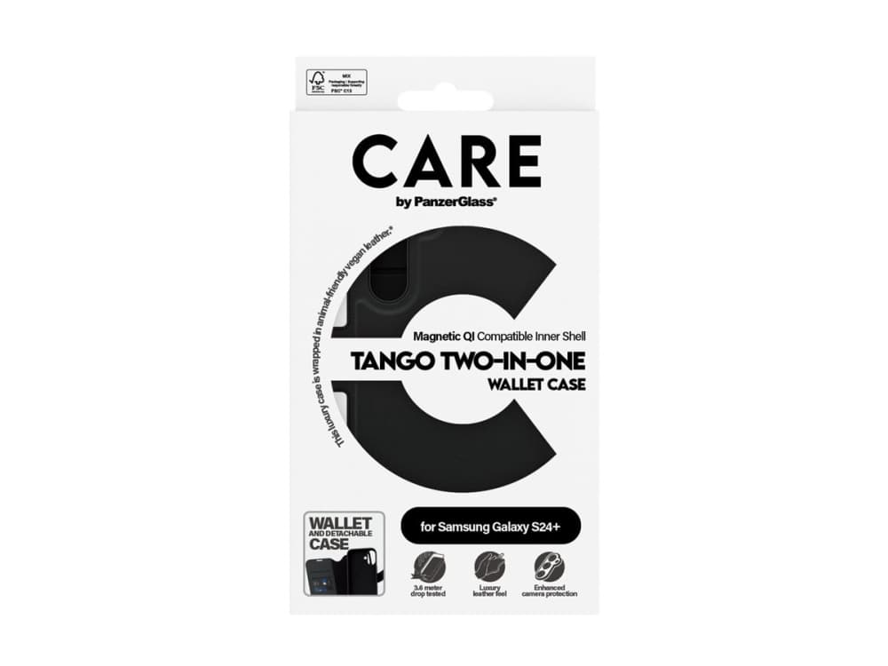 PanzerGlass CARE™ by ® Tango 2-in-1 Wallet Case w. Qi Compatible Samsung Galaxy S24+, Suojus, Samsung, Samsung - Galaxy S24 Plus, musta