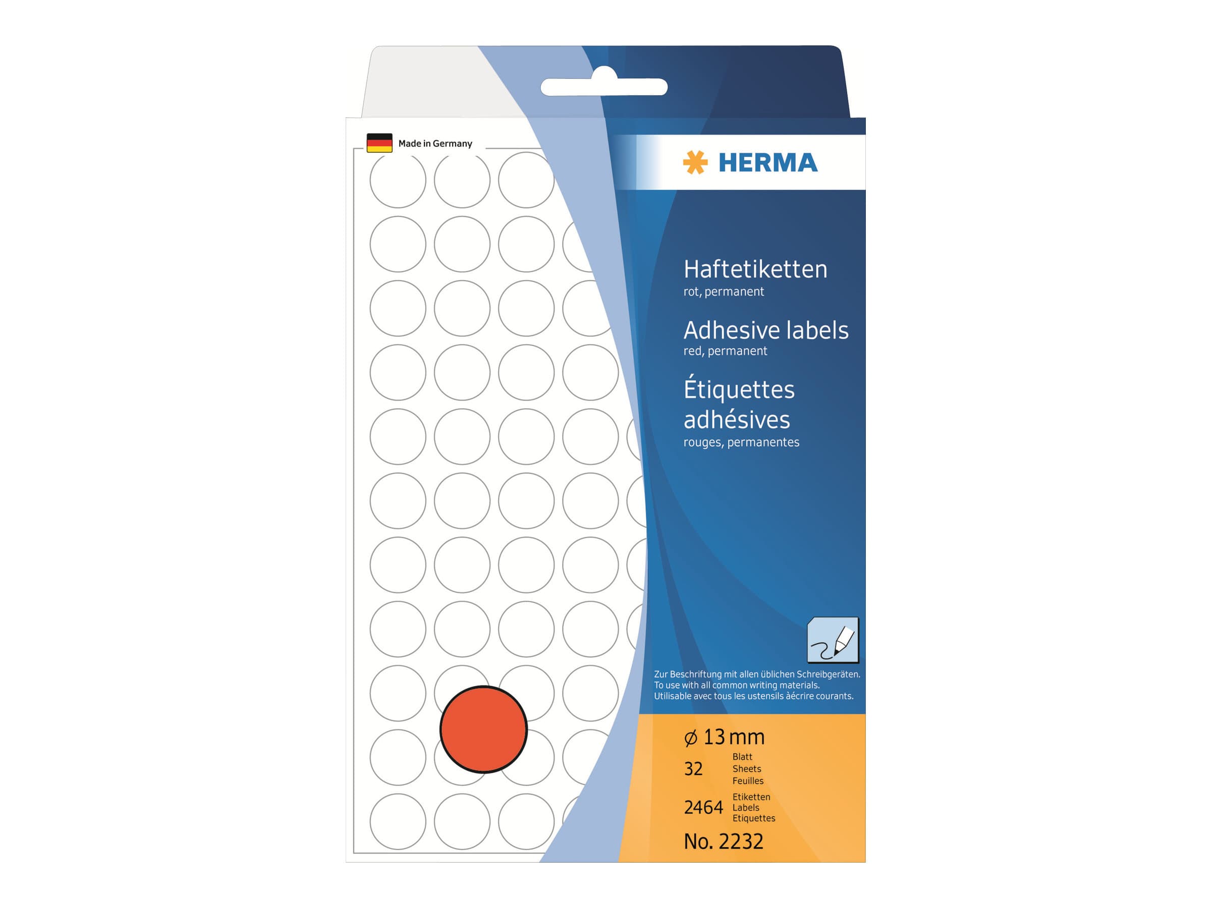 HERMA 2232, Punainen, Ympyrä, Selluloosa, Paperi, 32 arkkia, 11,1 cm, 17 cm