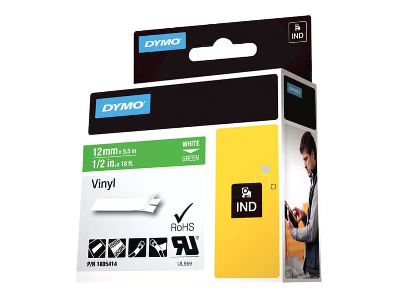 DYMO IND vinyyli, Valkoinen vihreällä, Monivärinen, Vinyyli, -40 - 80 °C, UL 969, DYMO