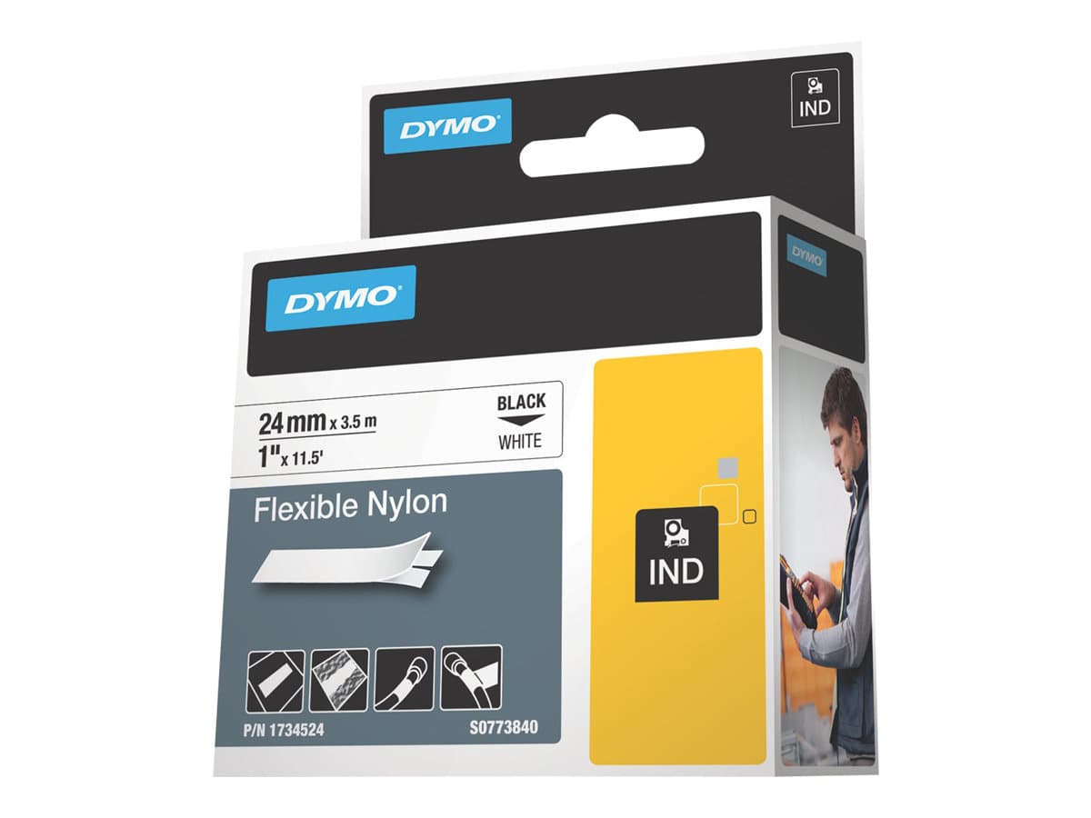 DYMO RhinoPRO Flexible Nylon - Nylon - sort på hvid - Rulla (2,4 cm x 3,5 m) 1 kassette(r) fleksibel tape - for Rhino 4200, 6000 RhinoPRO 6000, 6500