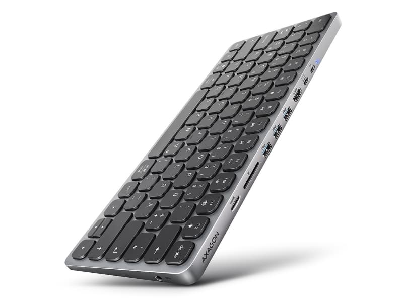 Klawiatura Axagon AXAGON AXAGON HMC-KB USB-C-näppäimistö, microSD/SD, 3x USB-A 3.0, HDMI 4K/60Hz, PD 100W, Audio - DE-asettelu