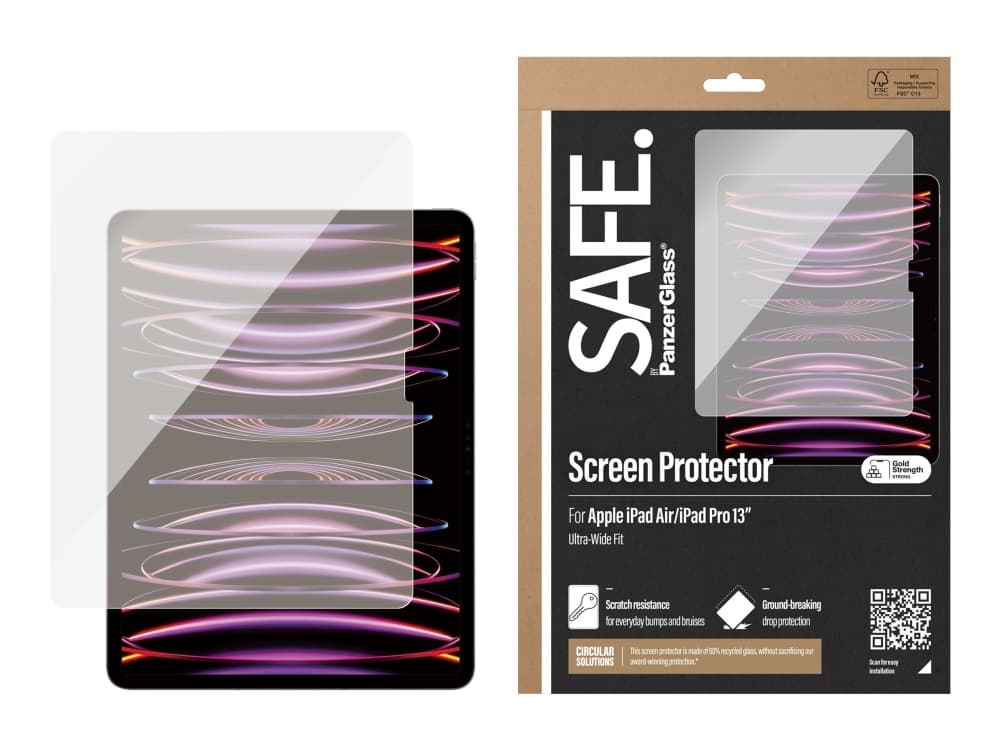 PanzerGlass SAFE. by ® Screen Protector iPad Air 13"""" (2024-2026) |iPad Pro 13"""" (2024-2025) | Ultra-Wide Fit, Apple, Apple - iPad Pro 13 (2025), Apple - iPad Pro 13"""" (2024), Apple - iPad Air 13 (2025), Apple -..., Asennus kuivana, Naarmuuntumisenkestävä, Iskunkestävä, Läpinäkyvä, 1 kpl