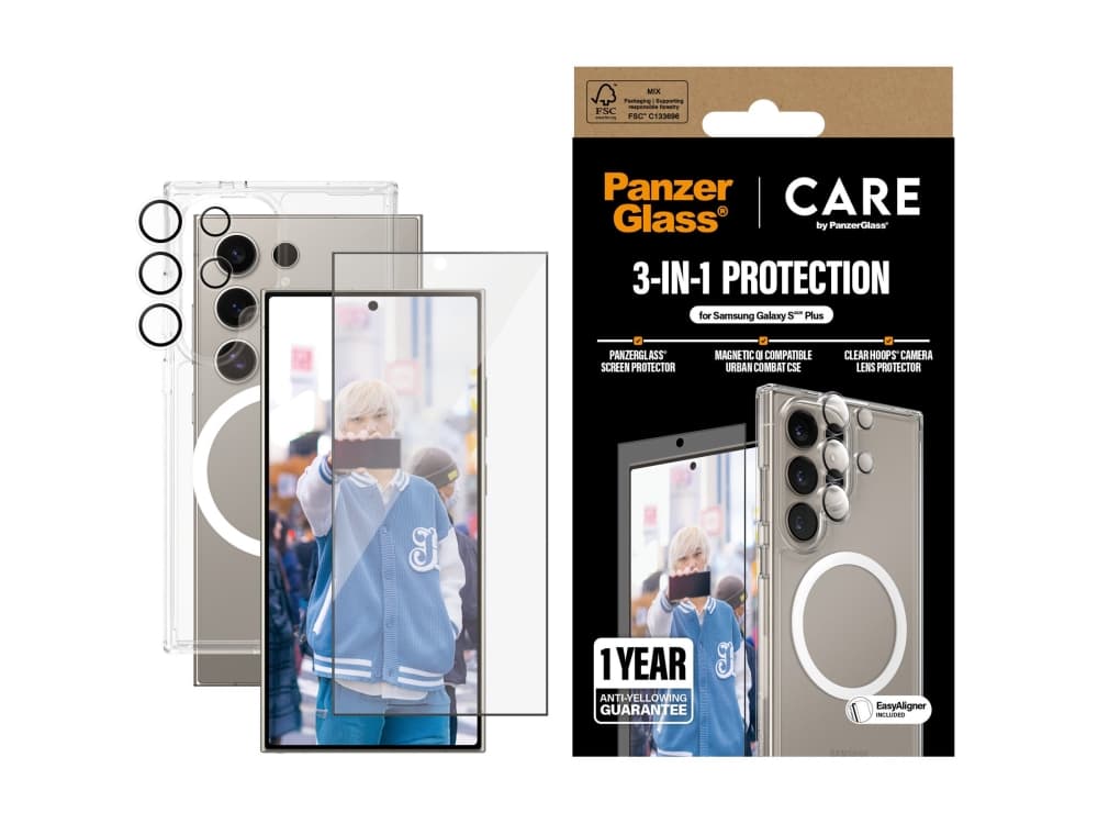 PanzerGlass ® | CARE by ® Flagship 3-in-1 Bundle Samsung Galaxy S25 Ultra, Samsung, Samsung - Galaxy S25 Ultra, Asennus kuivana, Naarmuuntumisenkestävä, Iskunkestävä, Läpinäkyvä, 1 kpl